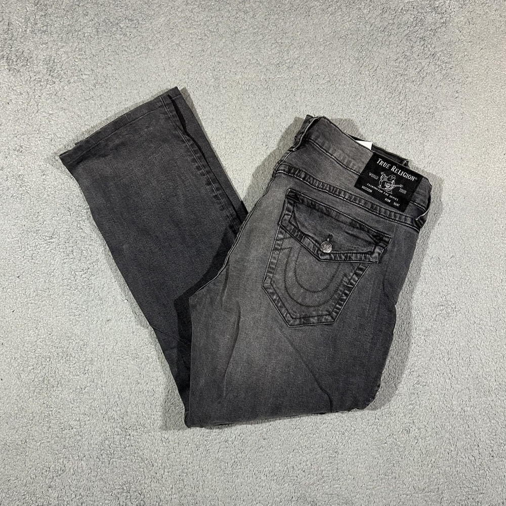 True Religion Ricky Relaxed Straight Jeans Mens 38 Black Wash Denim #3756